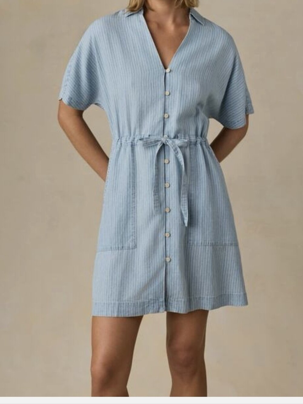 FAHERTY Dress Tried True Oakley Dress Stripe Coastal Linen Size Medium